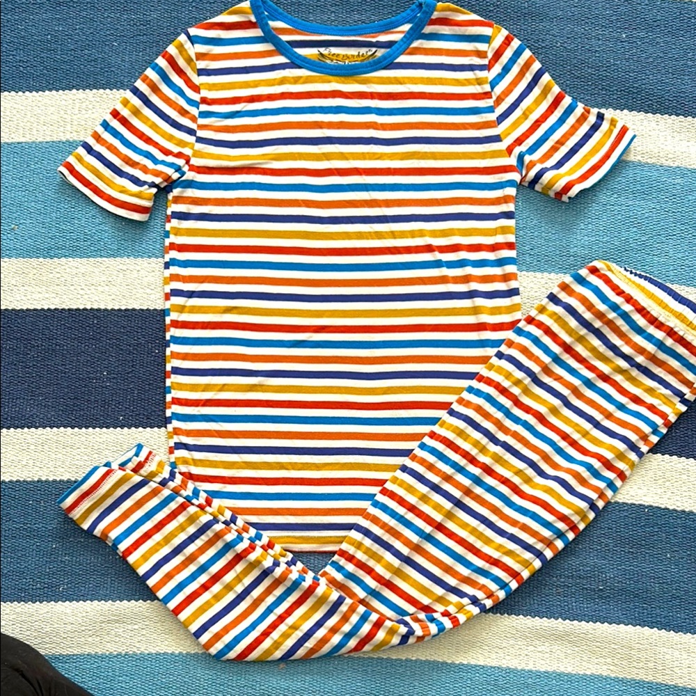 Free Birdees Fantasy Stripe Blue Orange Red Bamboo Pajama Set